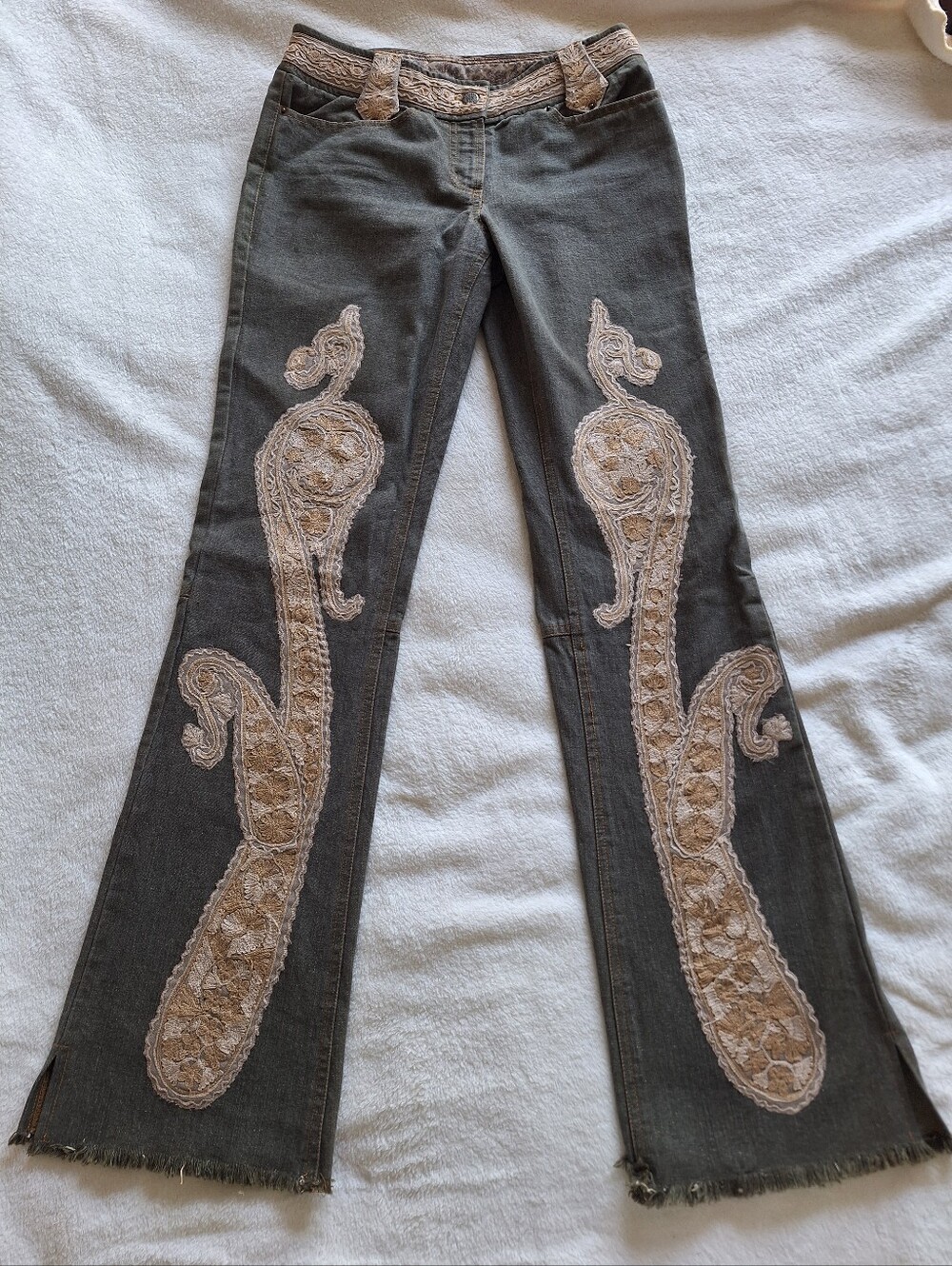 Vtg Y2K Plenty by Tracy Reese Lace Waist Seamed Knee Flare Jeans Size 4 (32)